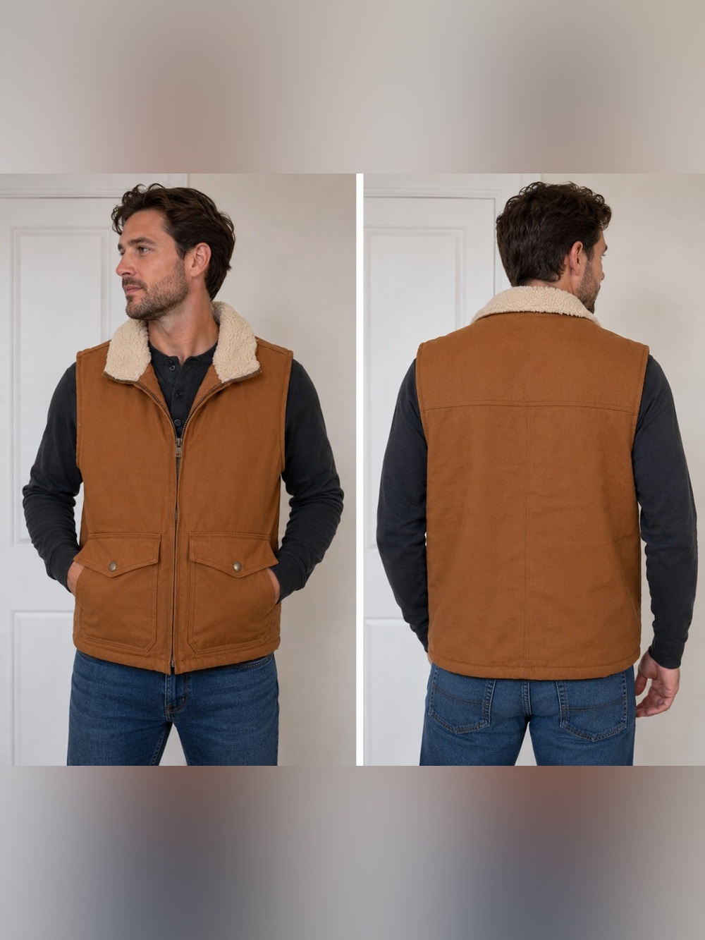 Men's Brown Sherpa-Lined Work Vest